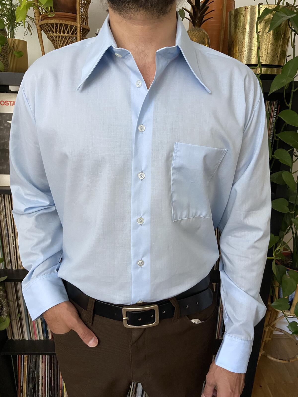 Vintage 1970s Light Blue Dagger Collar Shirt