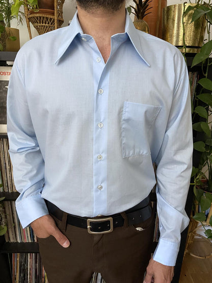 Vintage 1970s Light Blue Dagger Collar Shirt