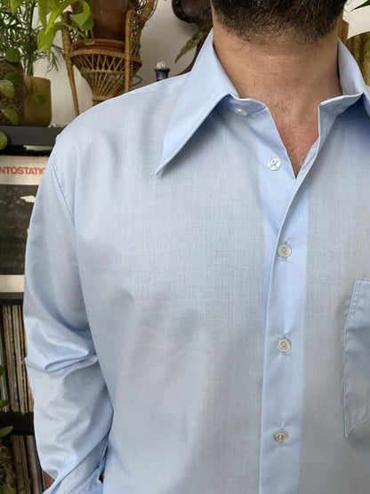 Vintage 1970s Light Blue Dagger Collar Shirt