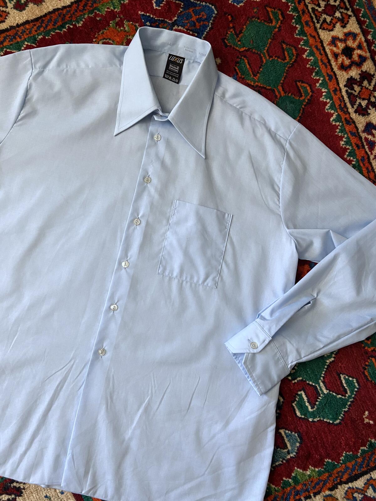 Vintage 1970s Light Blue Dagger Collar Shirt