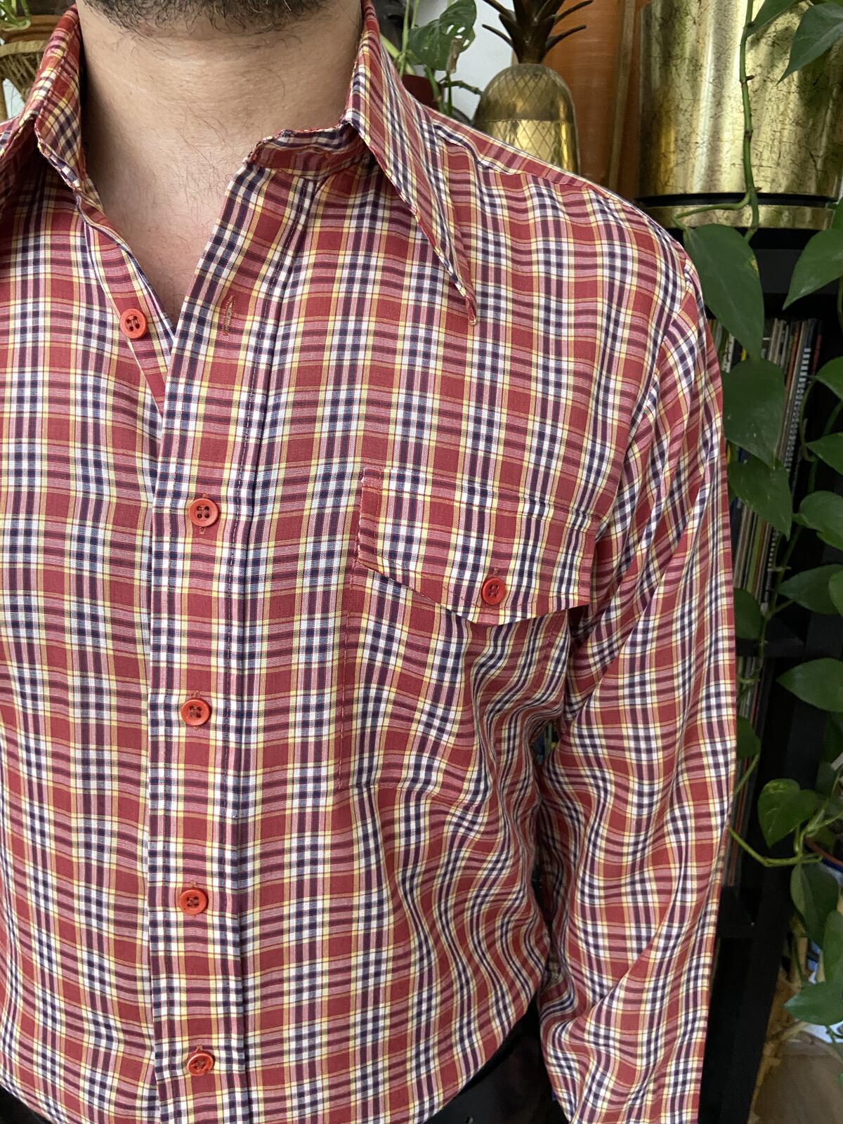 Vintage 1970s Red Checked Dagger Collar Shirt