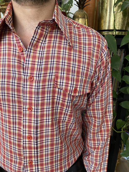 Vintage 1970s Red Checked Dagger Collar Shirt