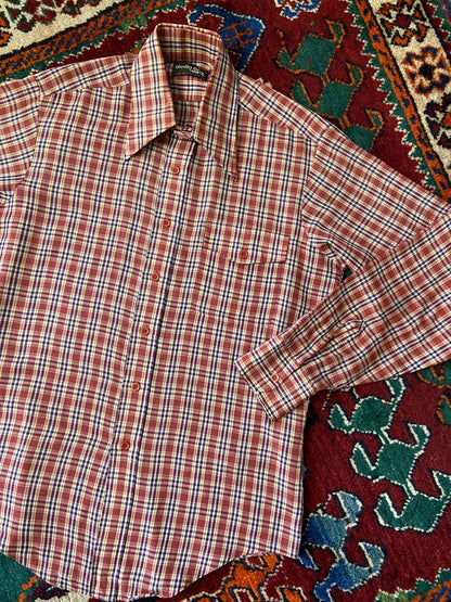 Vintage 1970s Red Checked Dagger Collar Shirt