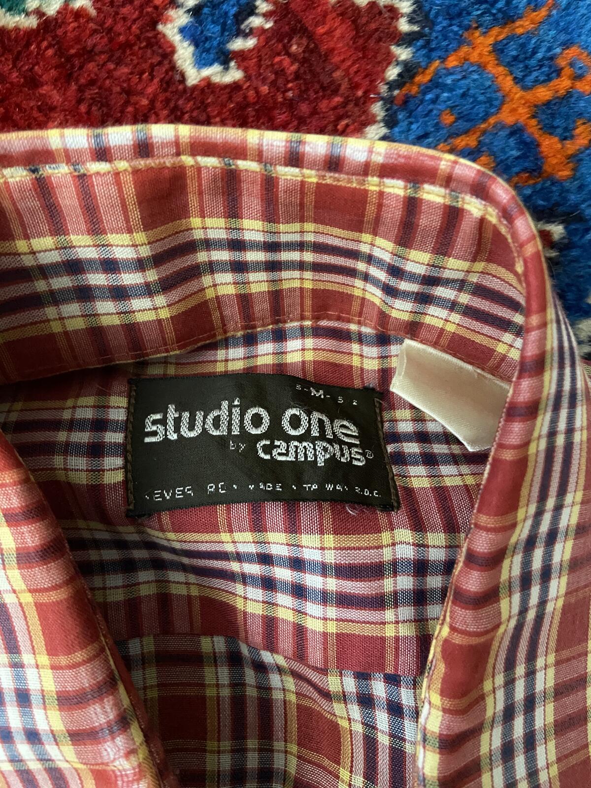 Vintage 1970s Red Checked Dagger Collar Shirt