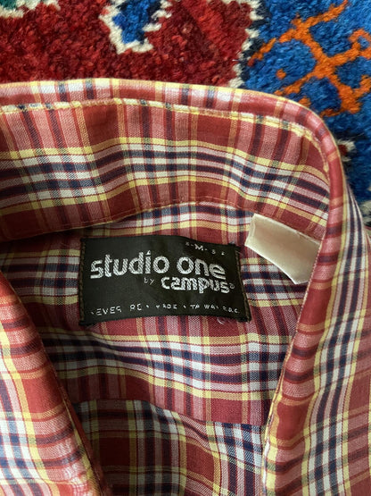 Vintage 1970s Red Checked Dagger Collar Shirt