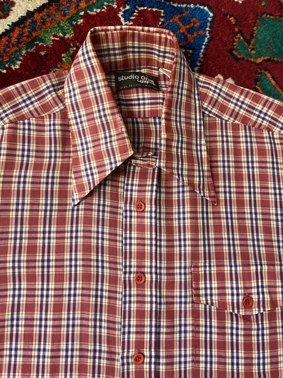 Vintage 1970s Red Checked Dagger Collar Shirt