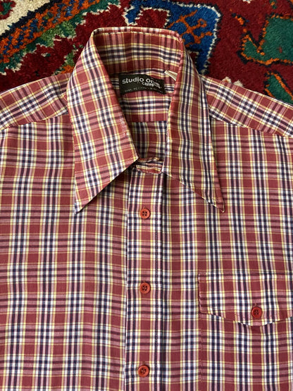 Vintage 1970s Red Checked Dagger Collar Shirt