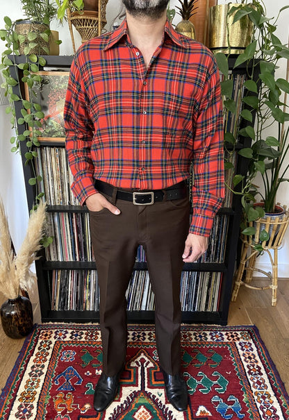 Vintage 1970s Red Tartan Plaid Shirt