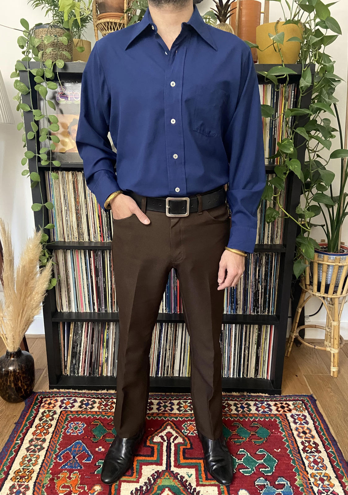 Vintage 1970s Navy Dagger Collar Shirt