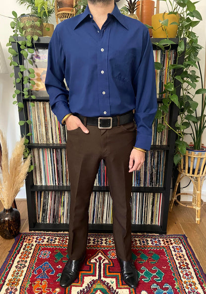 Vintage 1970s Navy Dagger Collar Shirt
