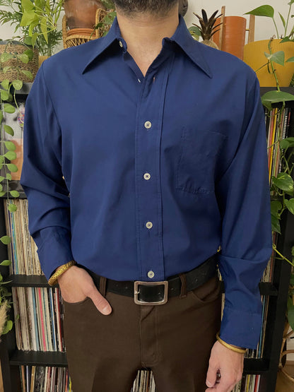 Vintage 1970s Navy Dagger Collar Shirt