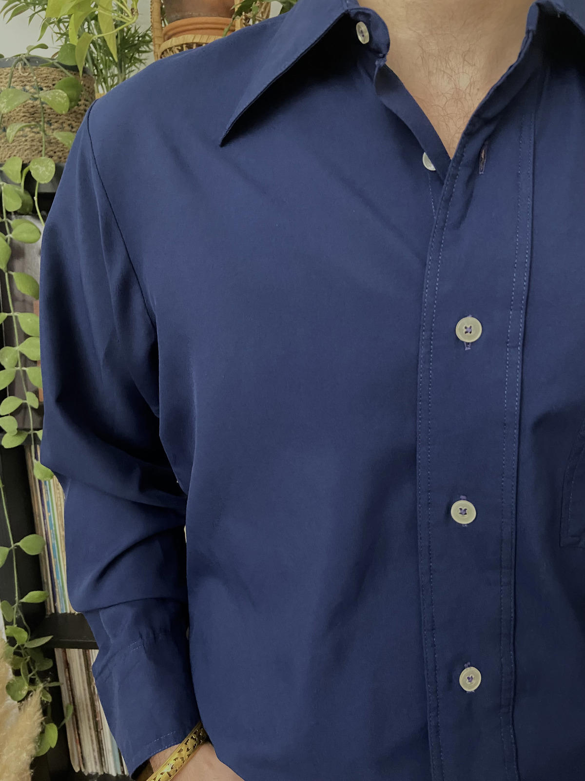 Vintage 1970s Navy Dagger Collar Shirt