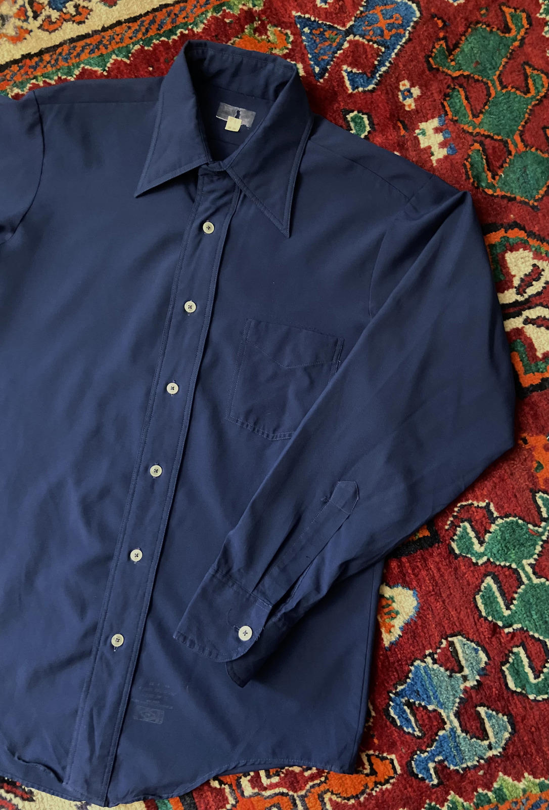 Vintage 1970s Navy Dagger Collar Shirt