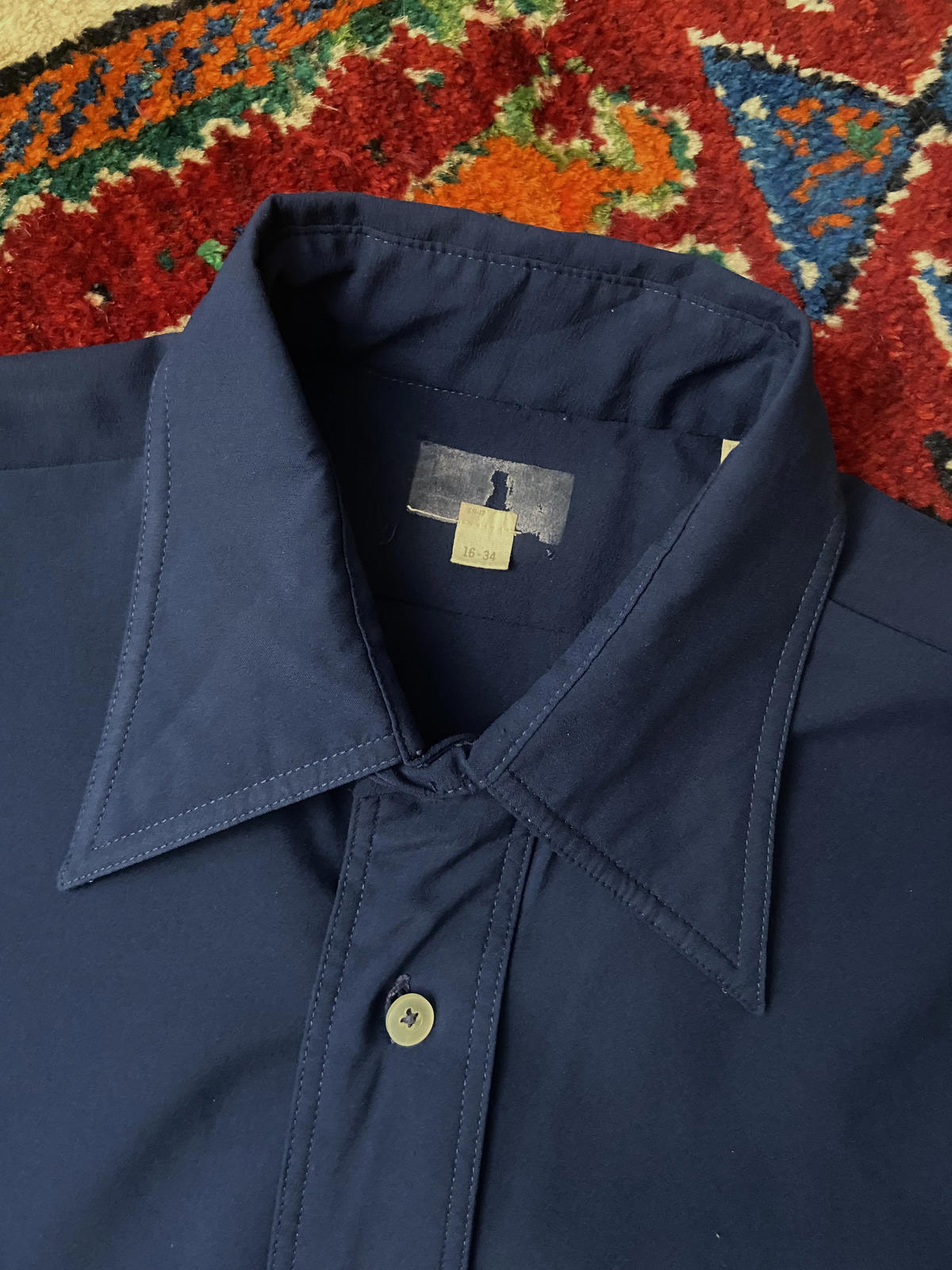 Vintage 1970s Navy Dagger Collar Shirt