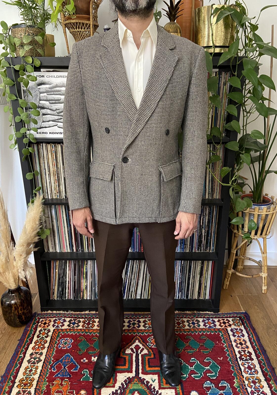Vintage 1970s Tweed Double Breasted Blazer Jacket