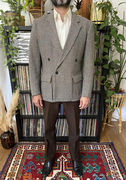 Vintage 1970s Tweed Double Breasted Blazer Jacket