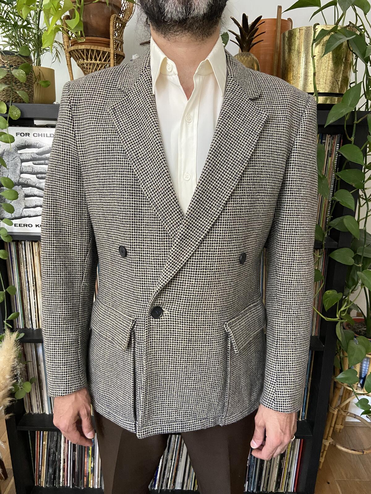 Vintage 1970s Tweed Double Breasted Blazer Jacket
