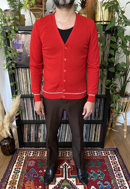 Vintage 1970s Red Italian Waffle Knit Cardigan