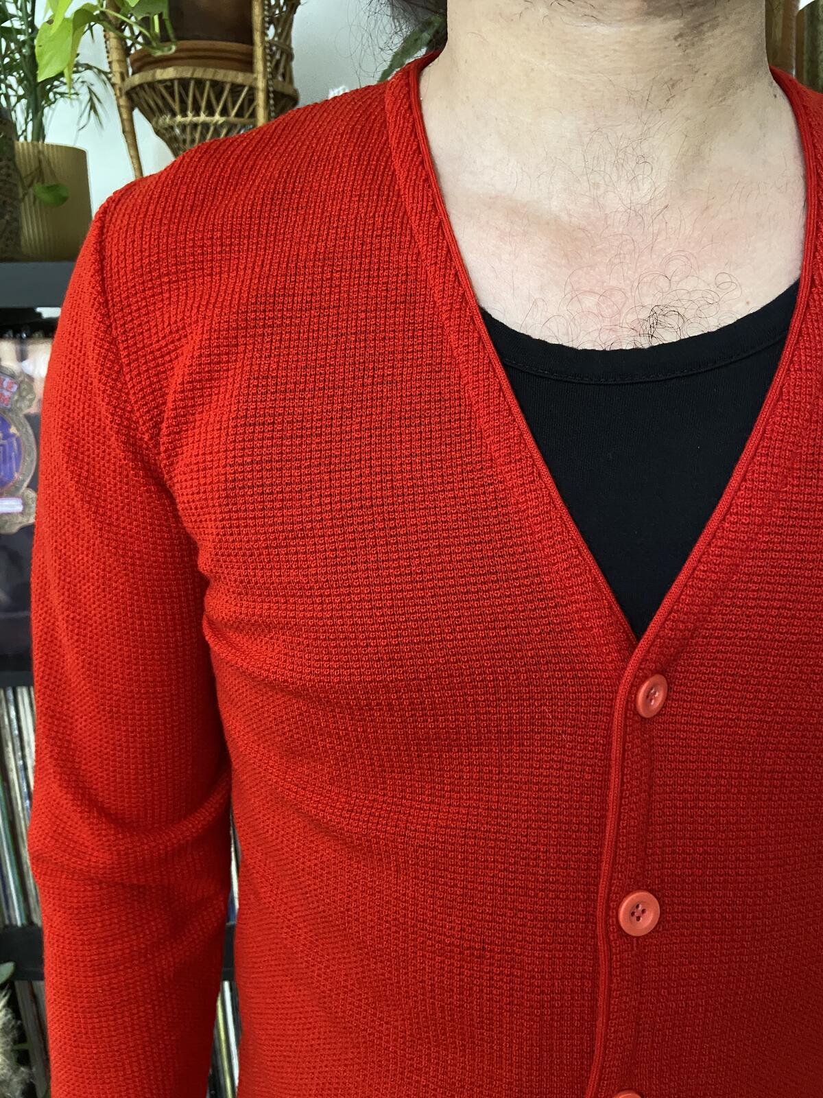 Vintage 1970s Red Italian Waffle Knit Cardigan