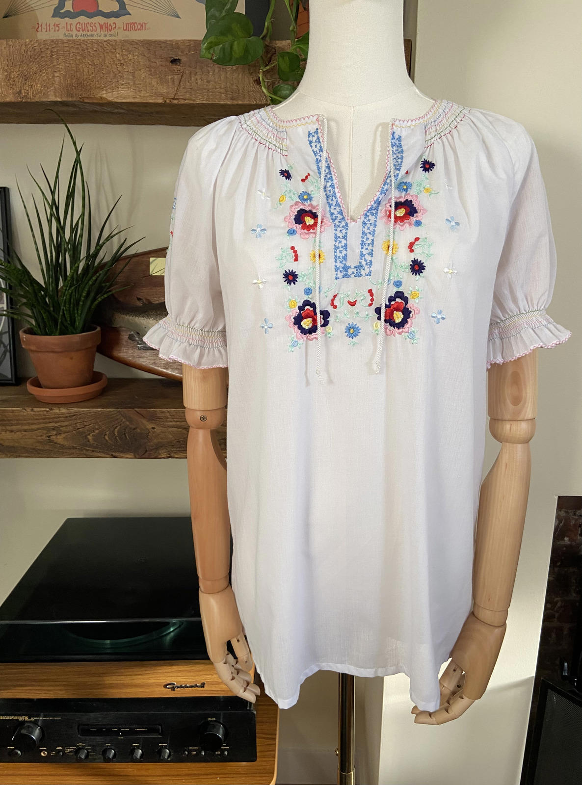 Vintage 1970s Pastel Embroidered Penny Lane Top