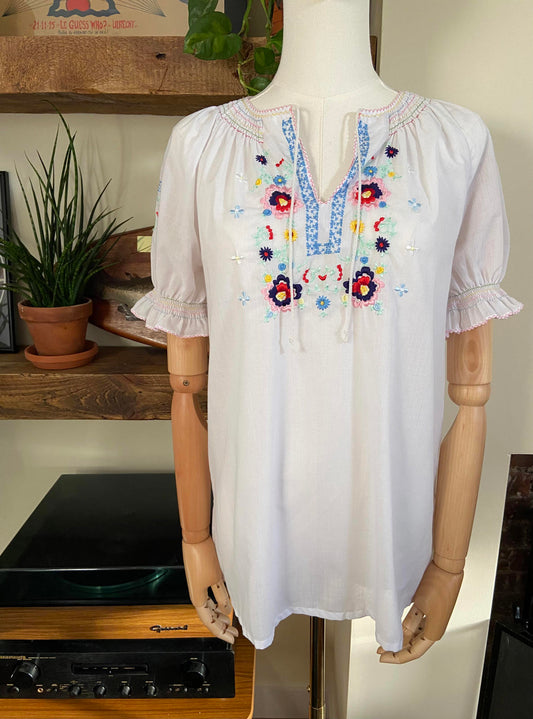 Vintage 1970s Pastel Embroidered Penny Lane Top