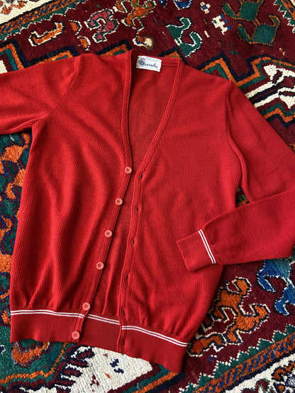 Vintage 1970s Red Italian Waffle Knit Cardigan