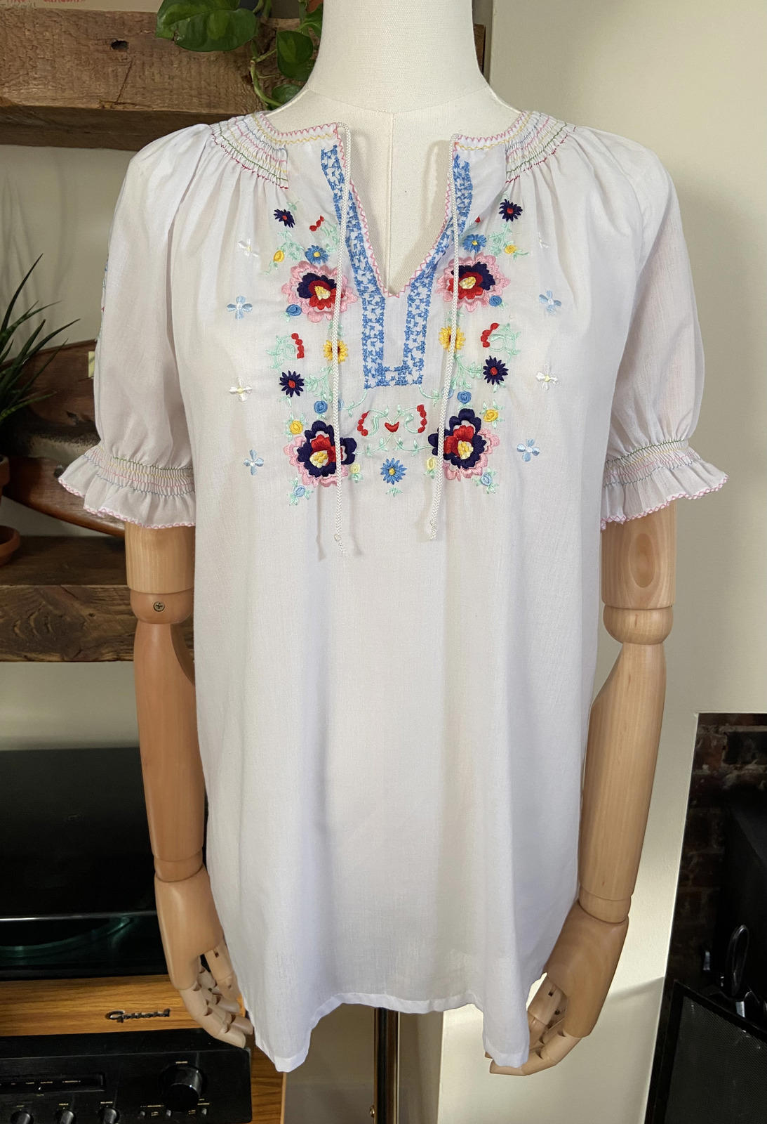 Vintage 1970s Pastel Embroidered Penny Lane Top