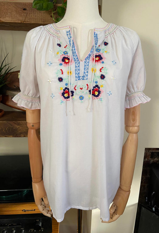 Vintage 1970s Pastel Embroidered Penny Lane Top