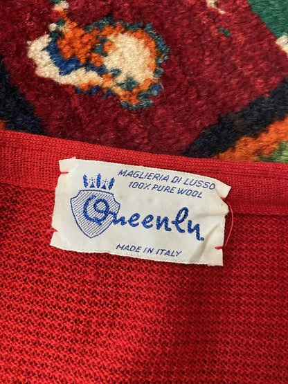 Vintage 1970s Red Italian Waffle Knit Cardigan