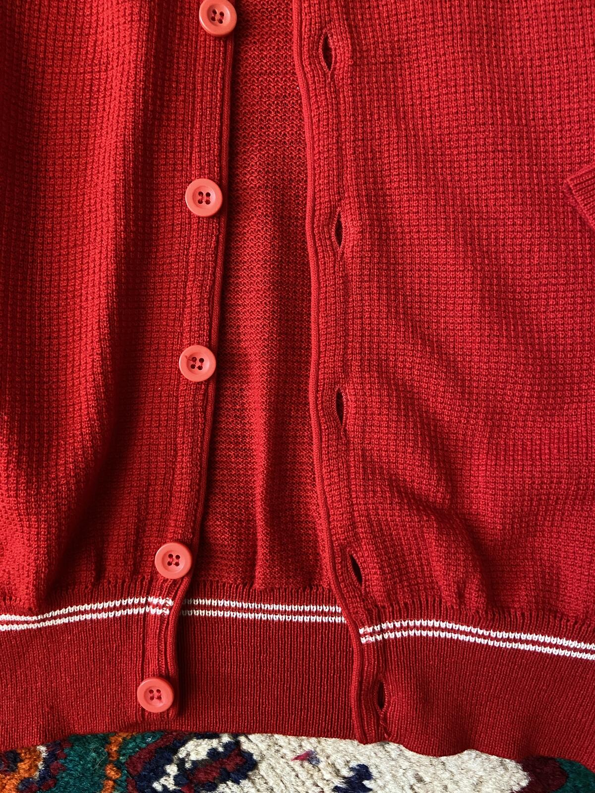 Vintage 1970s Red Italian Waffle Knit Cardigan