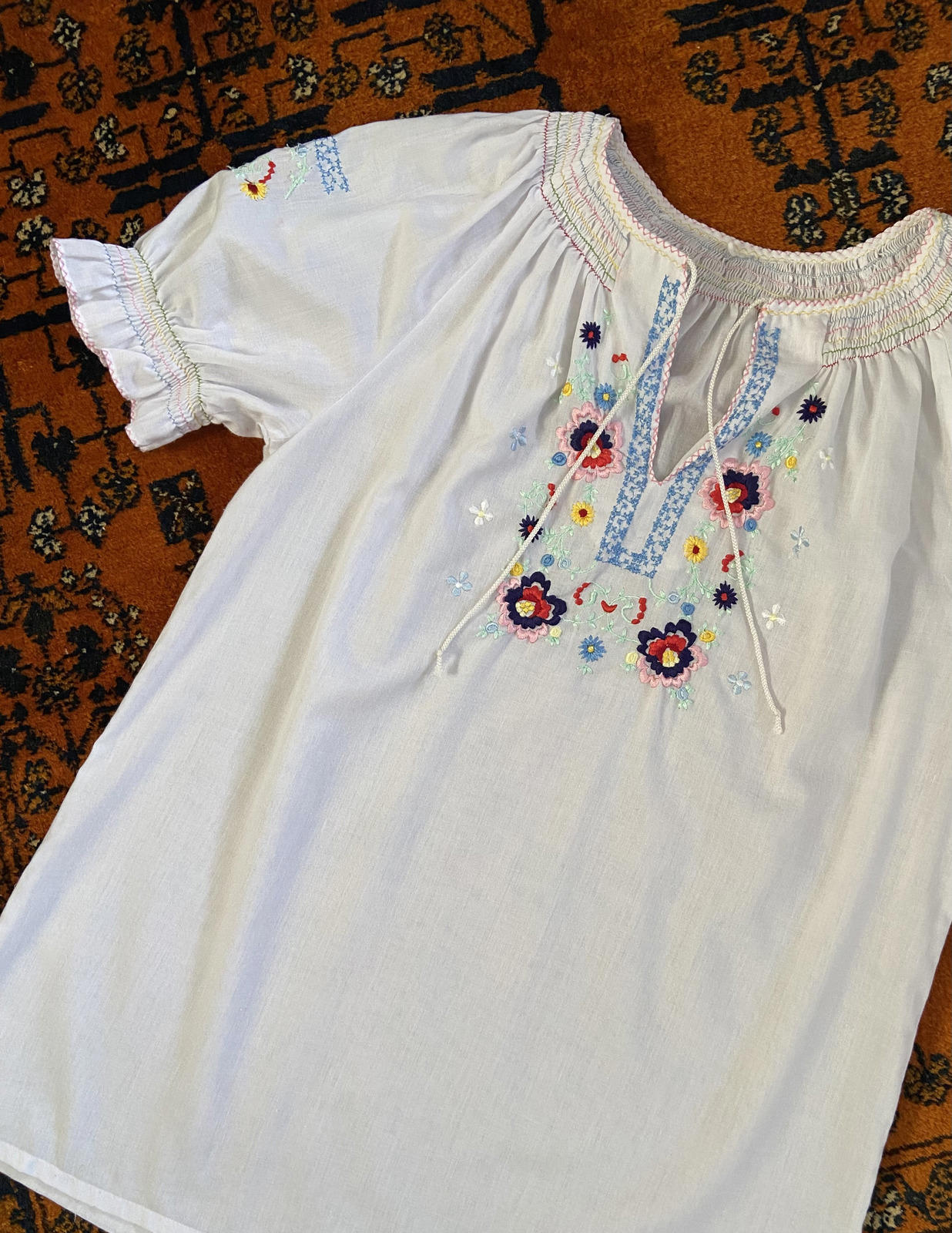Vintage 1970s Pastel Embroidered Penny Lane Top