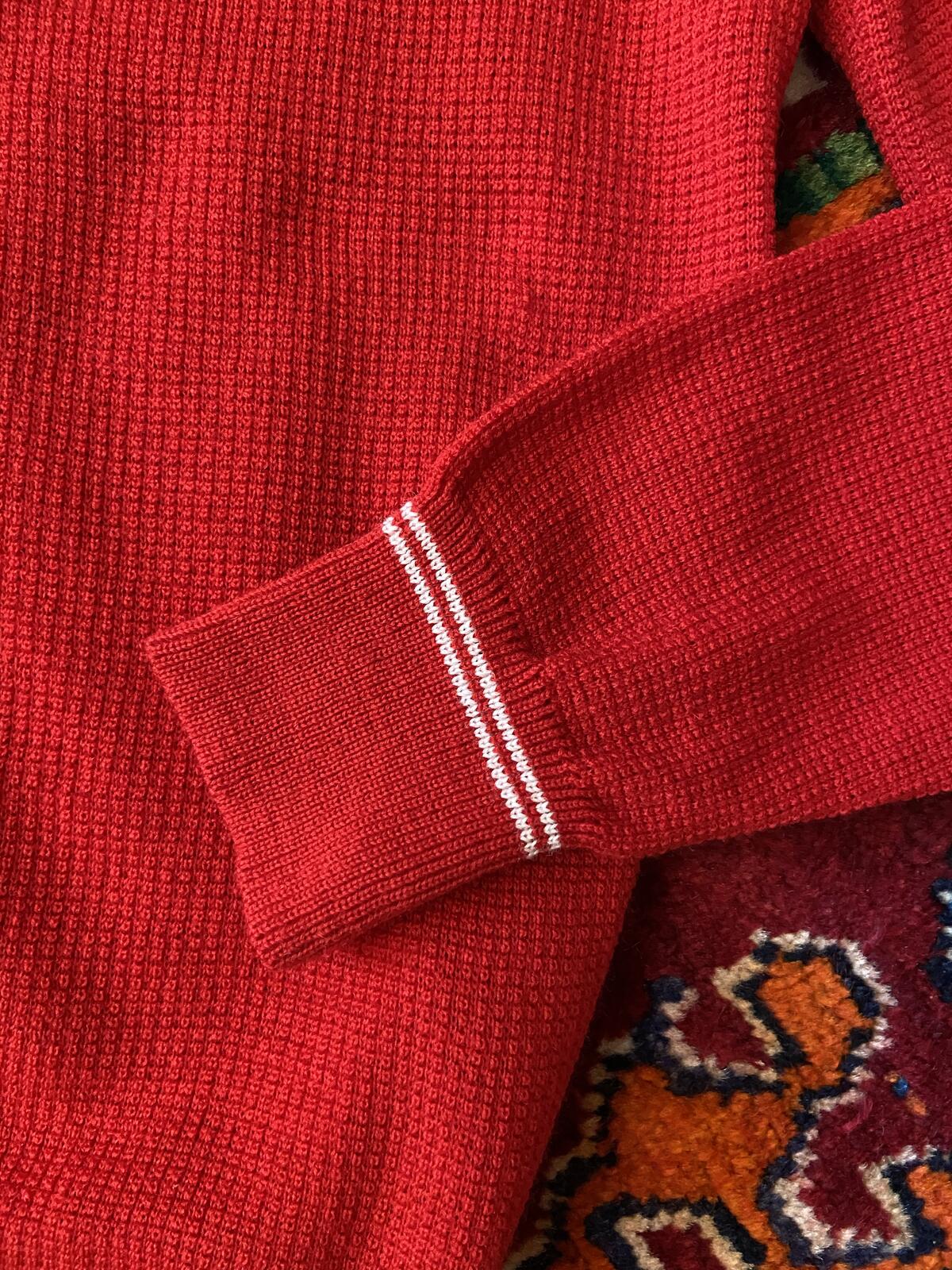 Vintage 1970s Red Italian Waffle Knit Cardigan