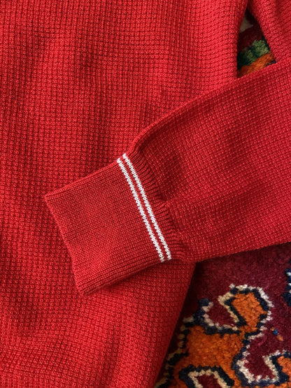Vintage 1970s Red Italian Waffle Knit Cardigan