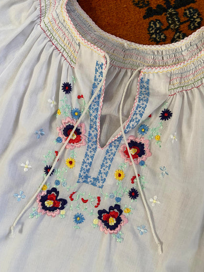Vintage 1970s Pastel Embroidered Penny Lane Top