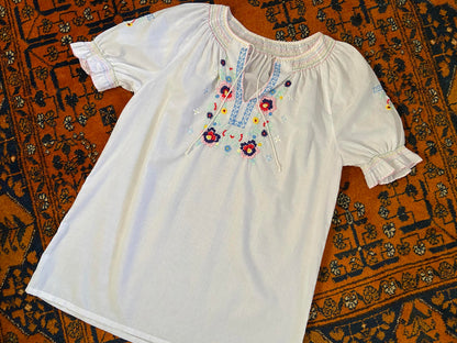 Vintage 1970s Pastel Embroidered Penny Lane Top