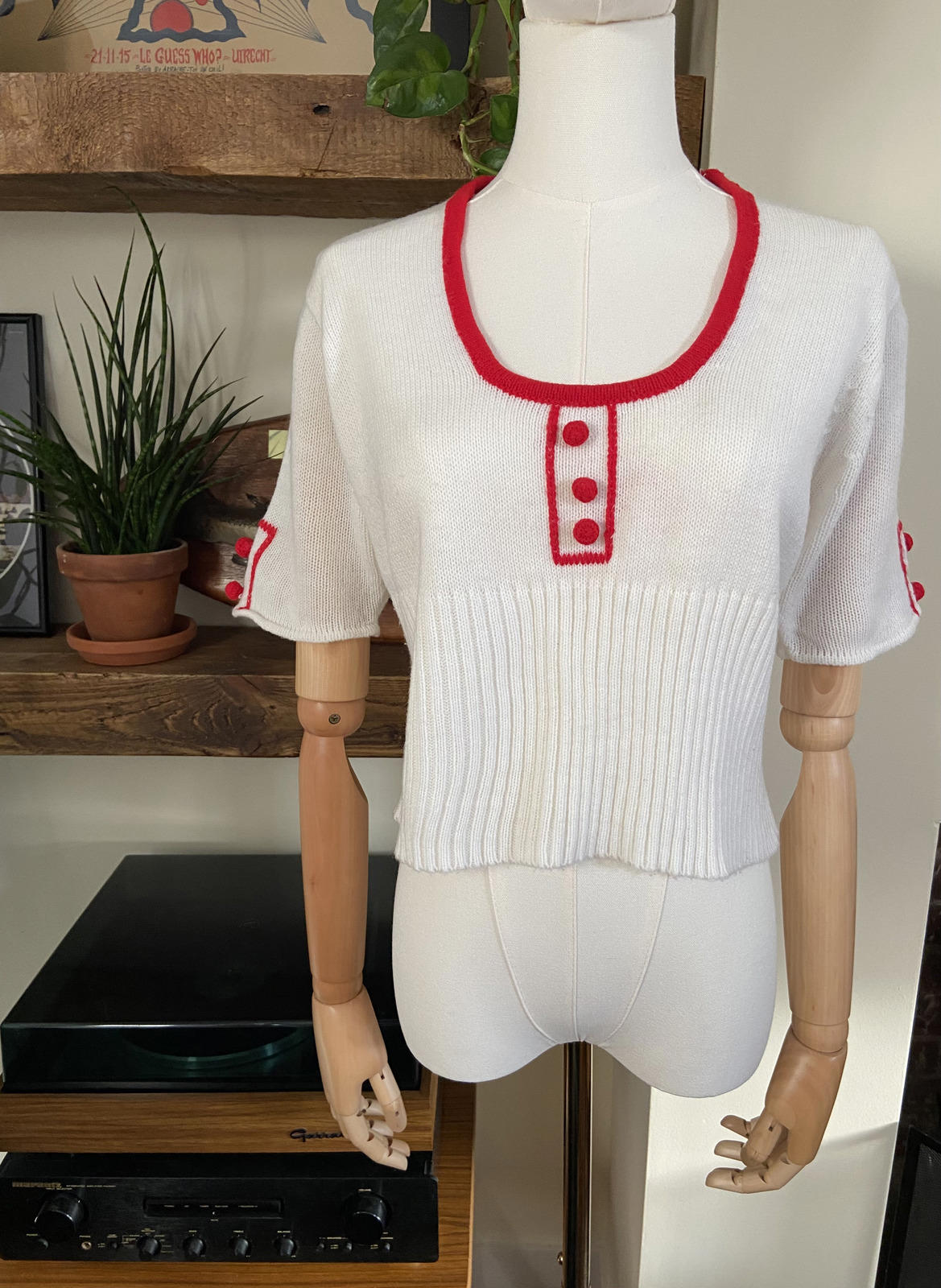 Vintage 1970s White Pom Pom Knit Top