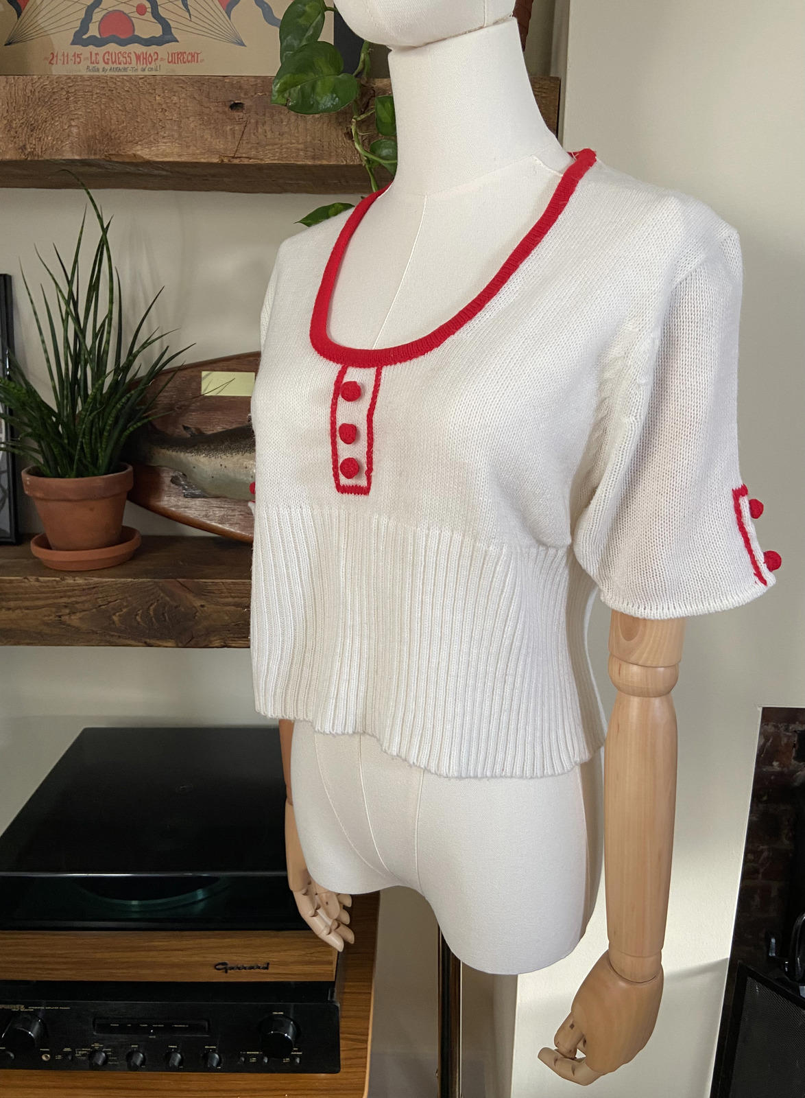 Vintage 1970s White Pom Pom Knit Top