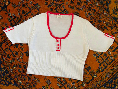 Vintage 1970s White Pom Pom Knit Top