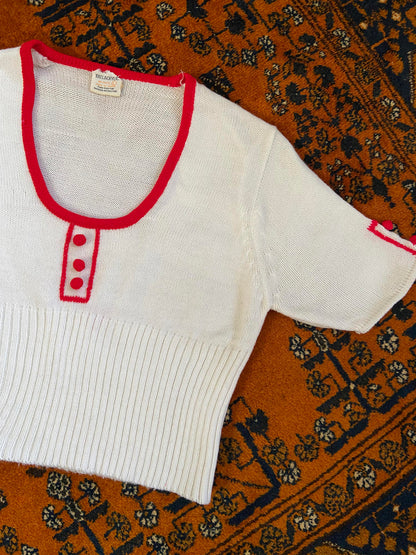 Vintage 1970s White Pom Pom Knit Top