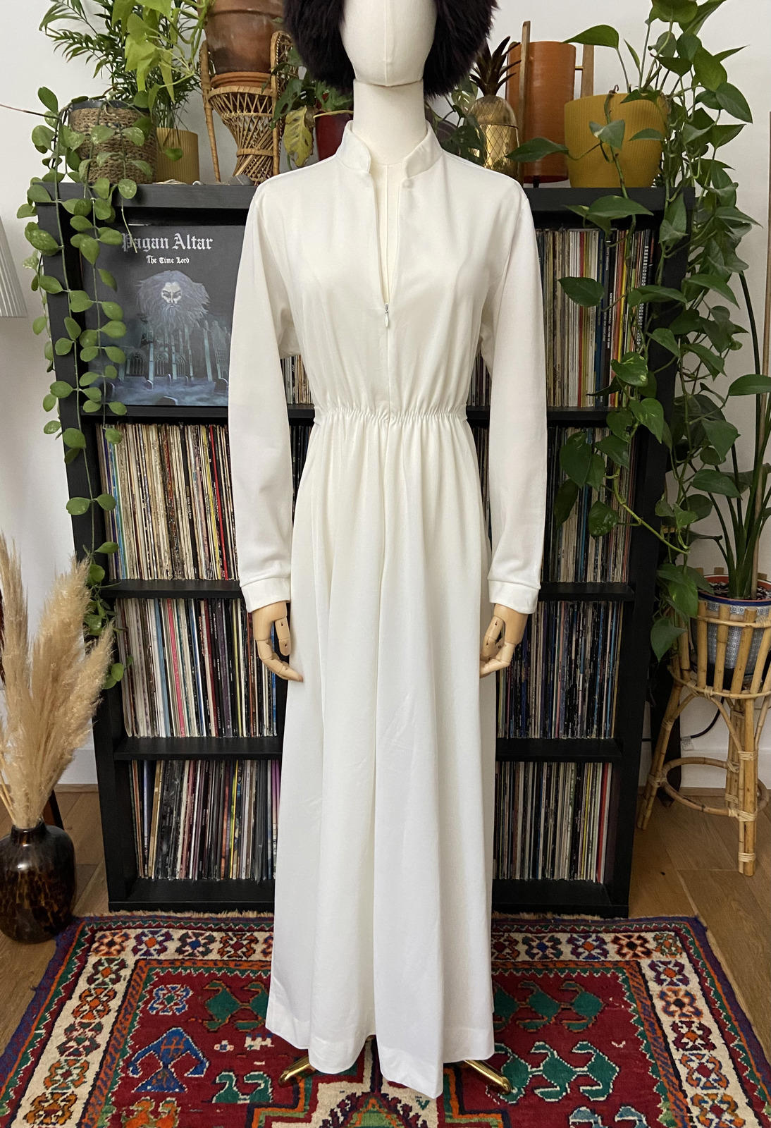 Vintage 1970s White Zip Up Maxi Dress