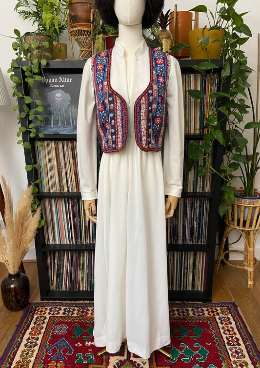 Vintage 1970s White Zip Up Maxi Dress