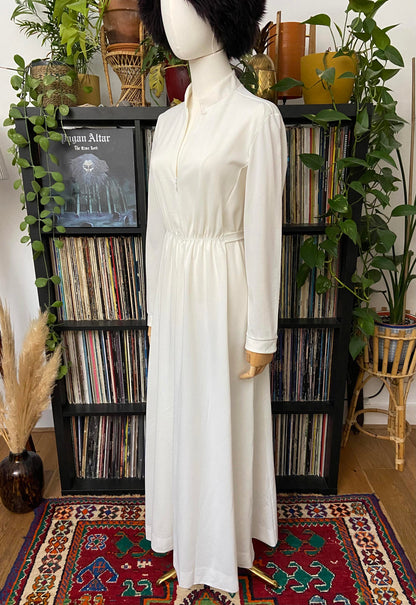 Vintage 1970s White Zip Up Maxi Dress