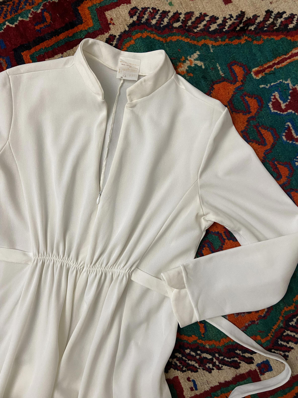 Vintage 1970s White Zip Up Maxi Dress
