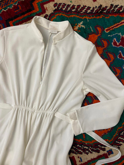 Vintage 1970s White Zip Up Maxi Dress