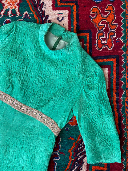 Vintage 1960s Green Gold Brocade Dress