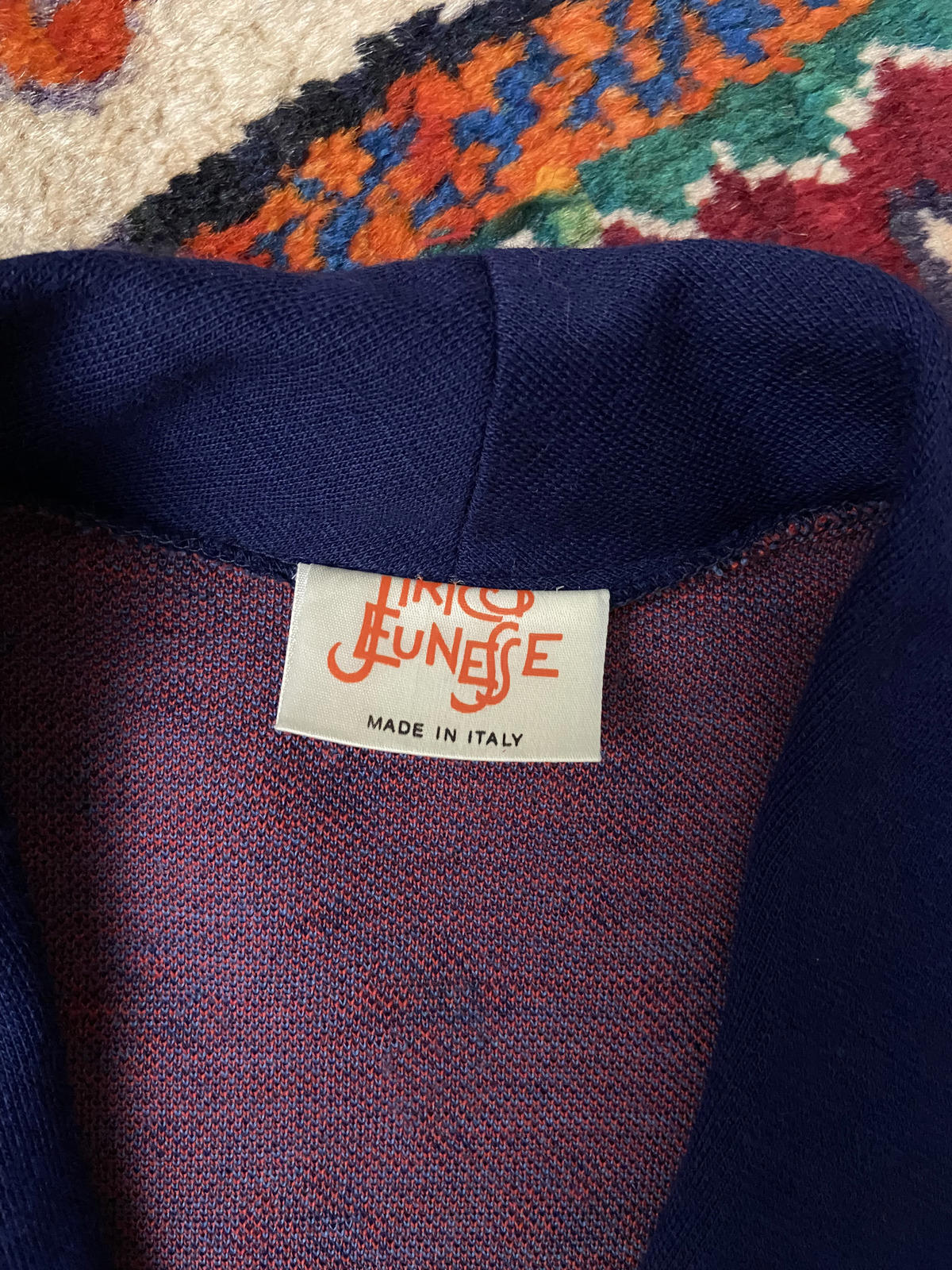 Vintage 1970s Navy Red Knit Dagger Collar Dress