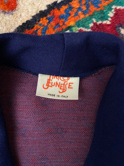 Vintage 1970s Navy Red Knit Dagger Collar Dress