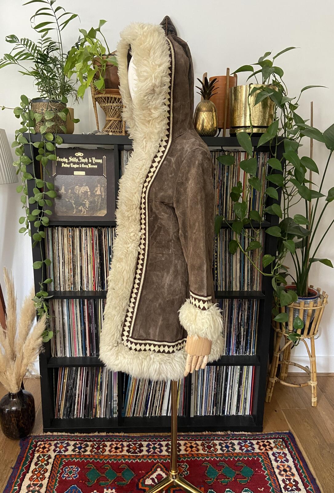 Vintage 1970s Brown Embroidered Trim Afghan Coat