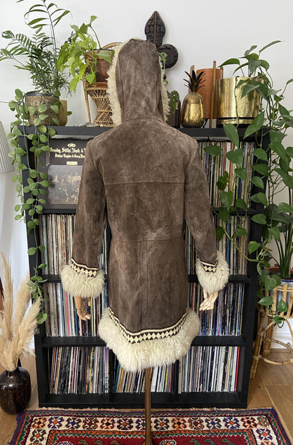 Vintage 1970s Brown Embroidered Trim Afghan Coat