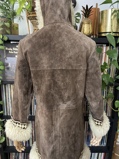 Vintage 1970s Brown Embroidered Trim Afghan Coat